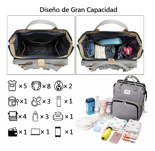 Mochila, cuna y bolsa de pañales
